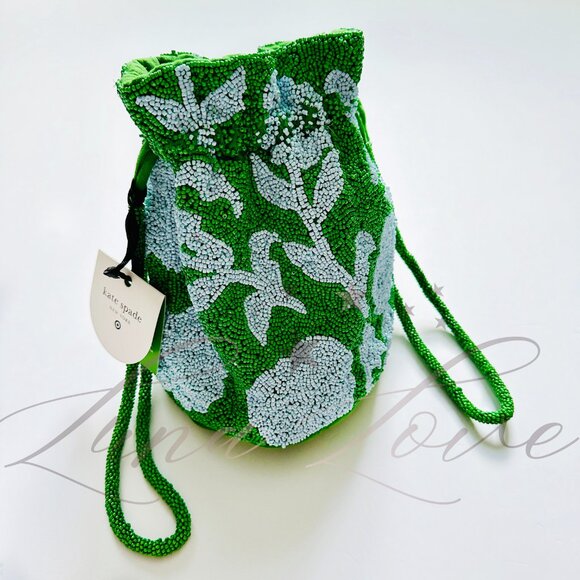 KATE SPADE New York x Target Beaded Classic Rose Drawstring Bucket In Green NWT - Picture 3 of 12